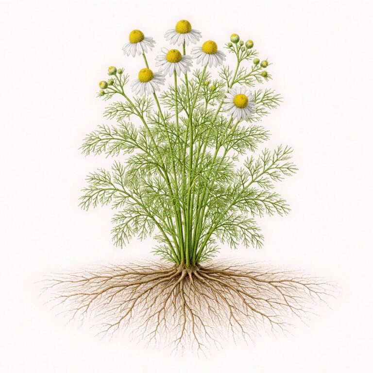 Echte kamille botanische illustratie