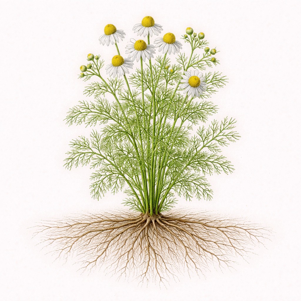 Matricaria chamomilla botanische illustratie