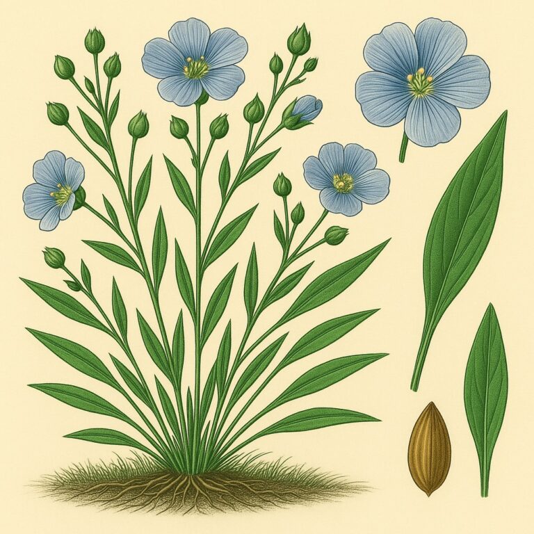 Gekweekt vlas / Lijnzaad botanische illustratie