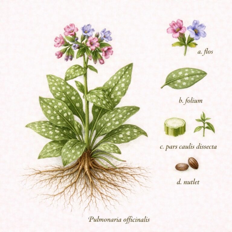 Gevlekt longkruid botanische illustratie