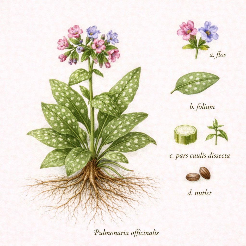 Gevlekt longkruid botanische illustratie