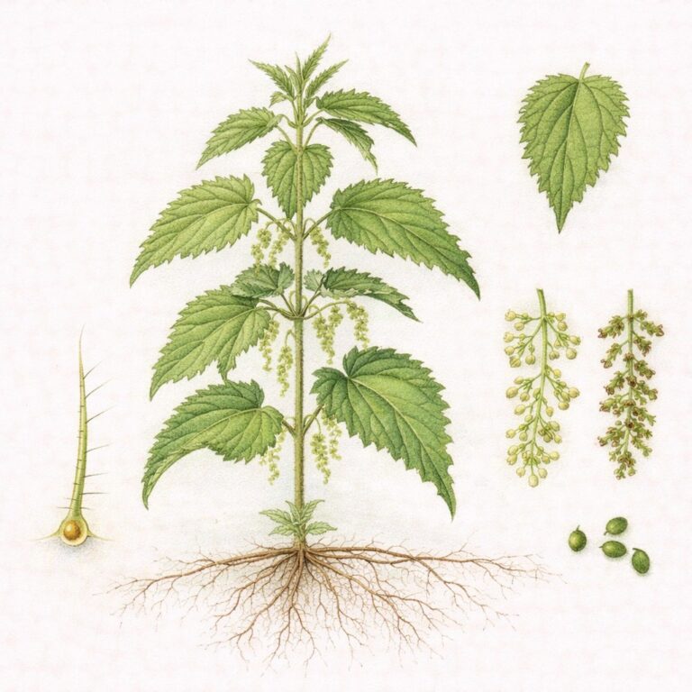 Grote brandnetel botanische illustratie
