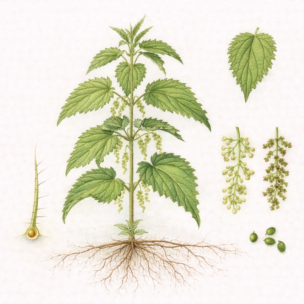 Urtica dioica botanische illustratie