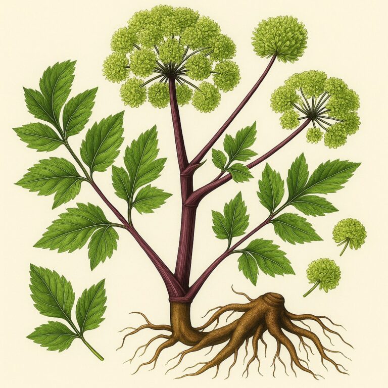 Grote engelwortel botanische illustratie