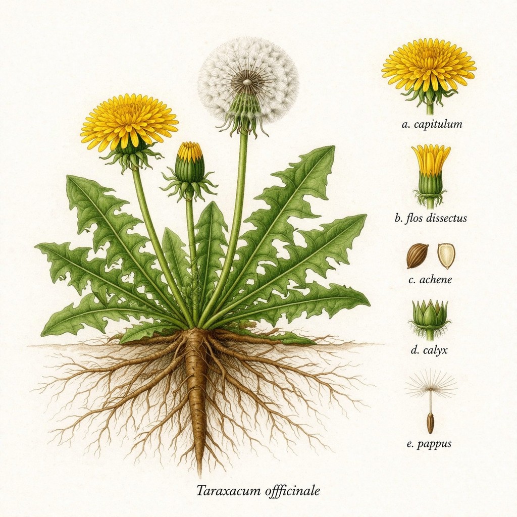 Paardenbloem botanische illustratie