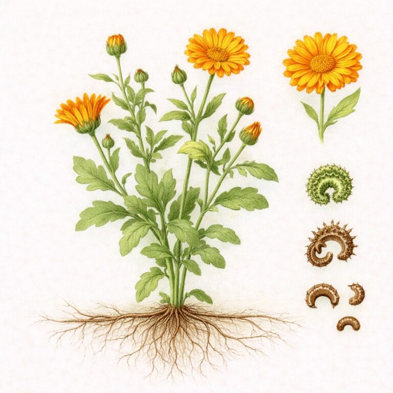 Tuingoudsbloem botanische illustratie