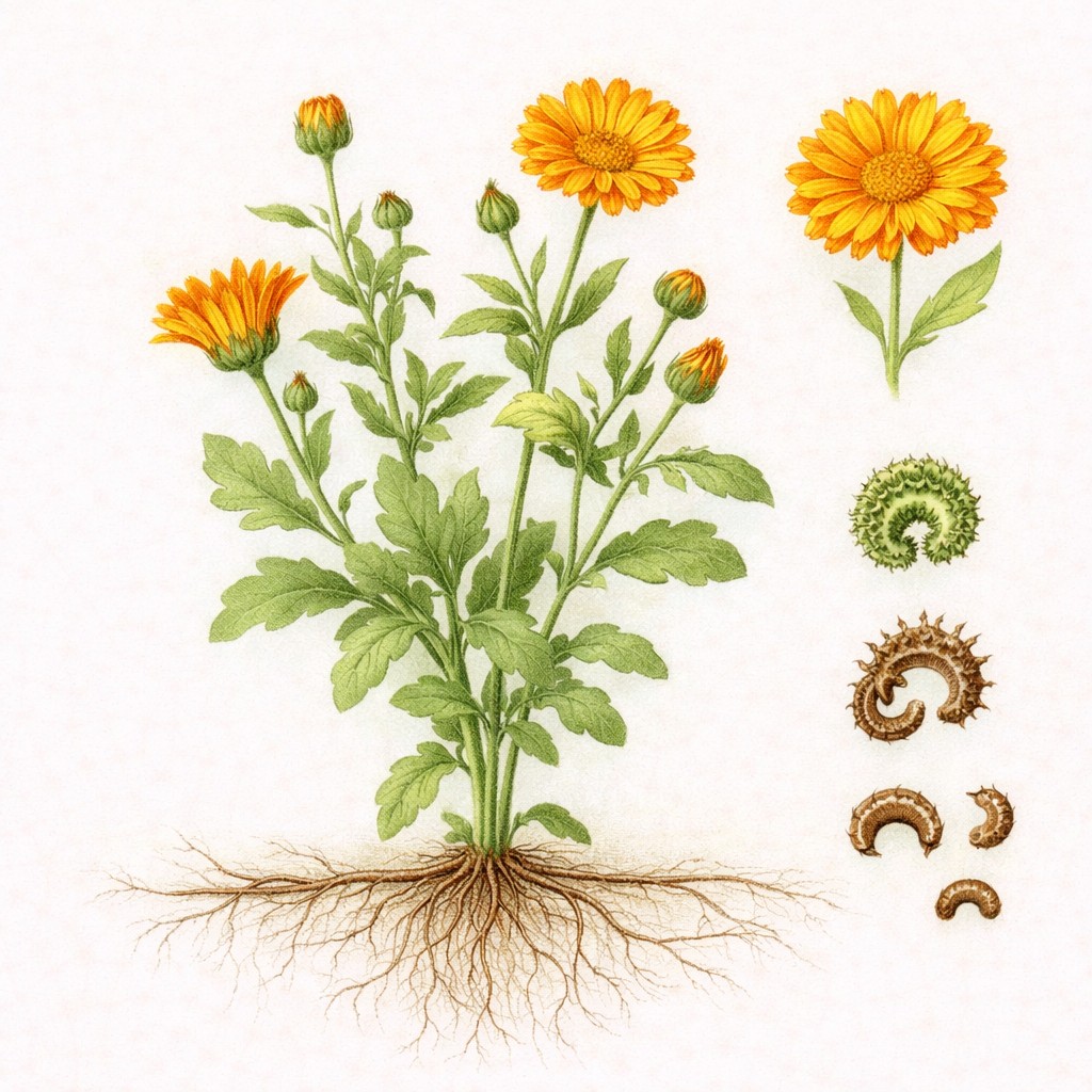 Tuingoudsbloem botanische illustratie