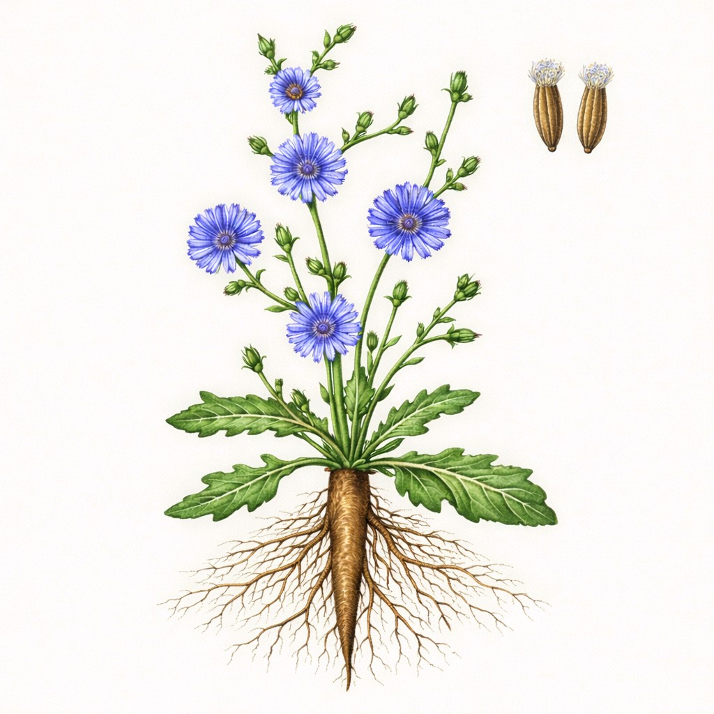 Wilde Cichorei botanische illustratie