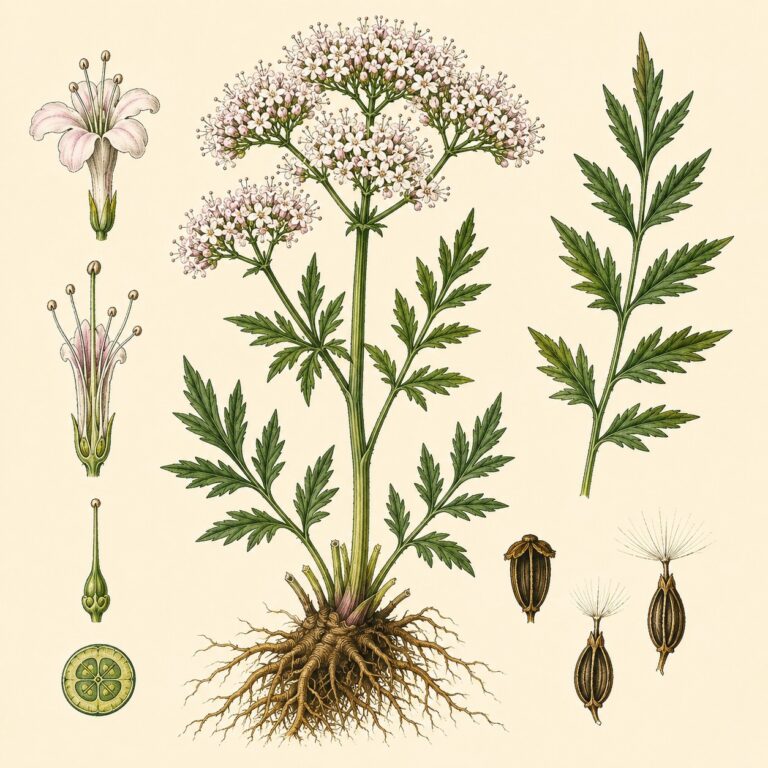 Echte valeriaan botanische illustratie