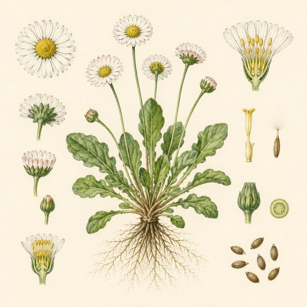 Madeliefje botanische illustratie