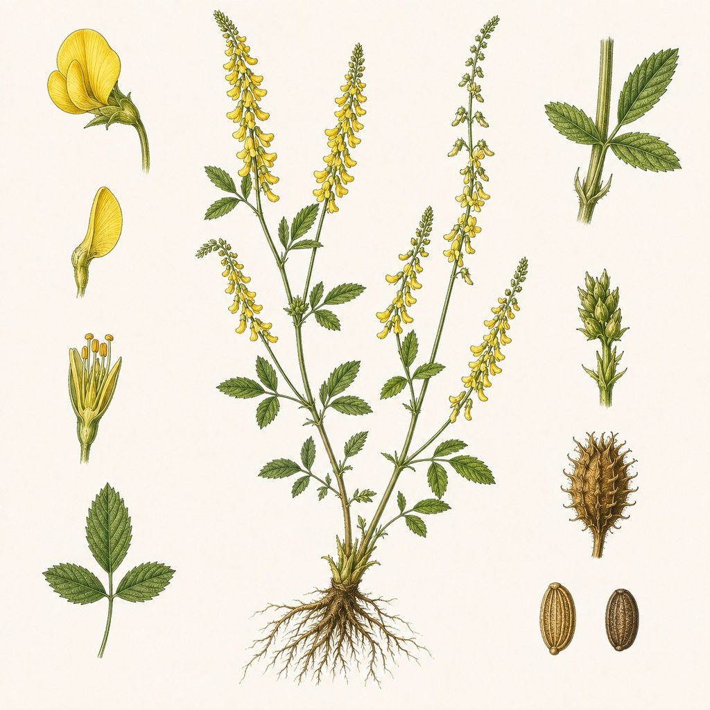 Citroengele honingklaver botanische illustratie