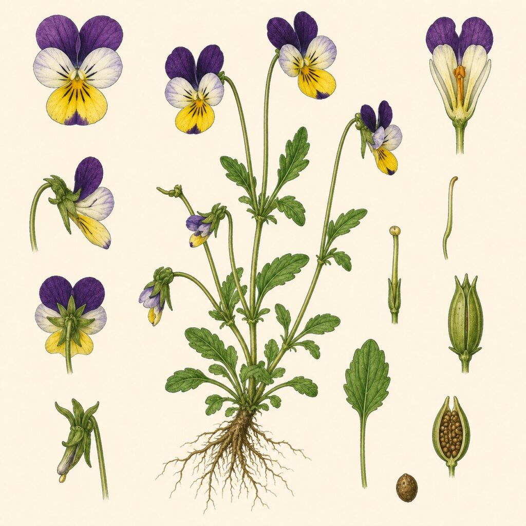 Driekleurig viooltje botanische illustratie