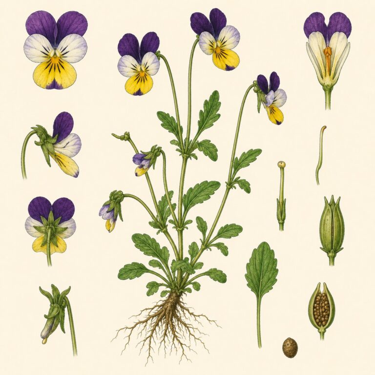 Driekleurig viooltje botanische illustratie