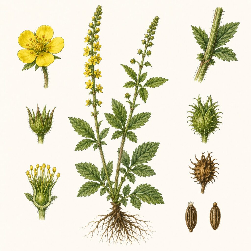 Gewone agrimonie botanische illustratie