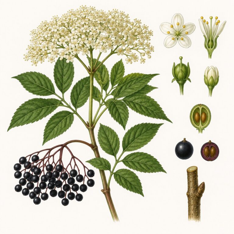 Gewone vlier botanische illustratie
