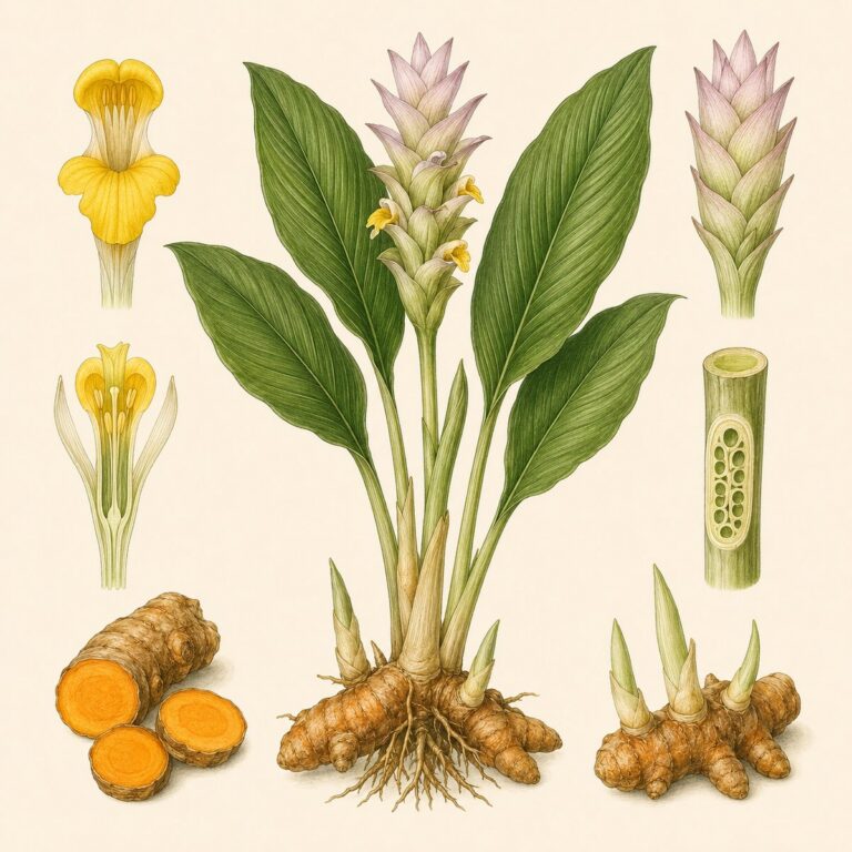 Javaanse kurkuma botanische illustratie