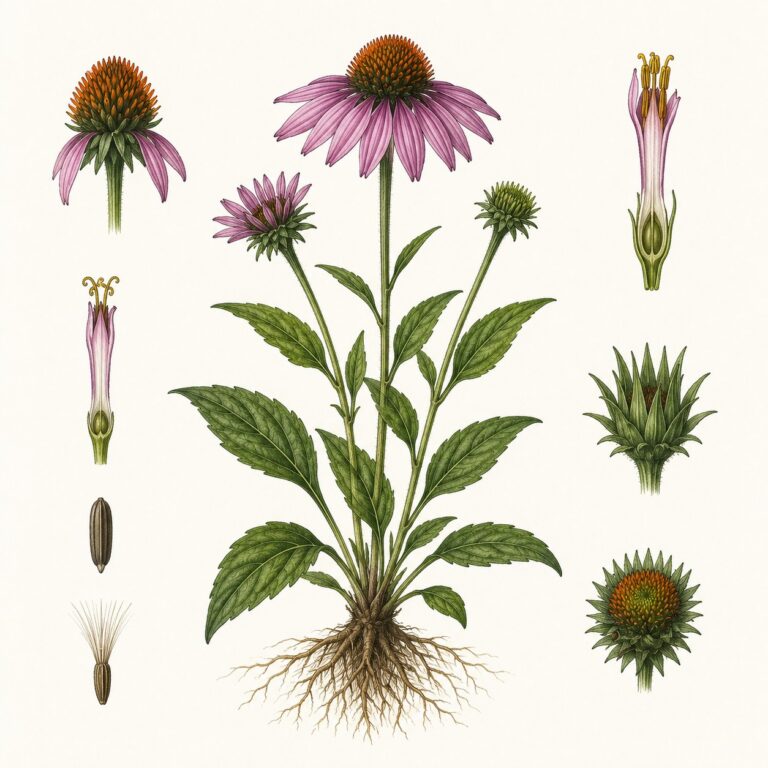 Rode zonnehoed botanische illustratie