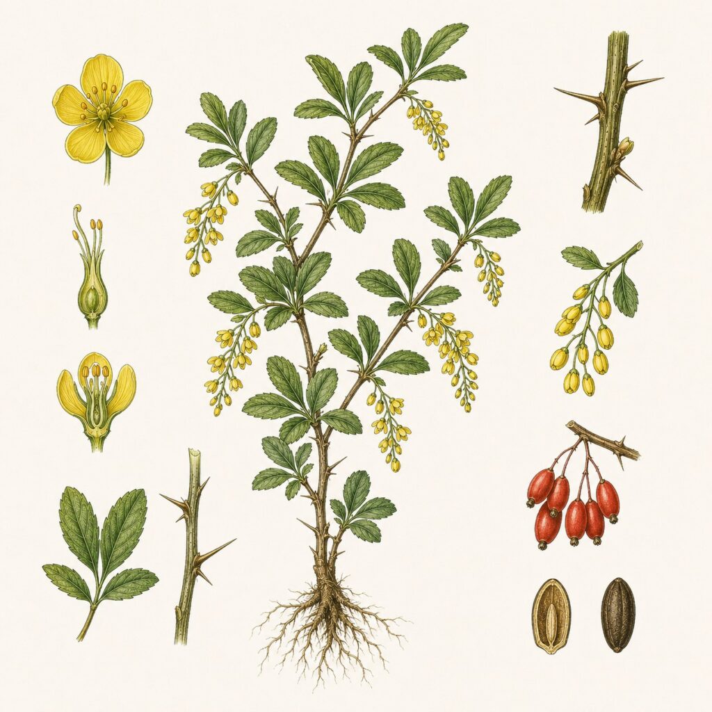 Zuurbes botanische illustratie